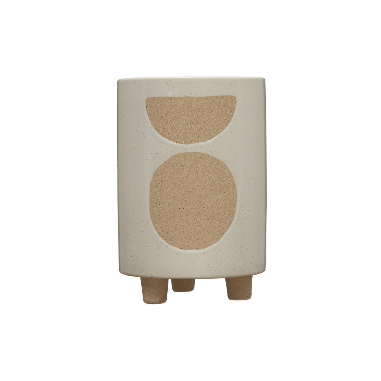 Hello Honey® 8" White Circle Print Stoneware Footed Planter